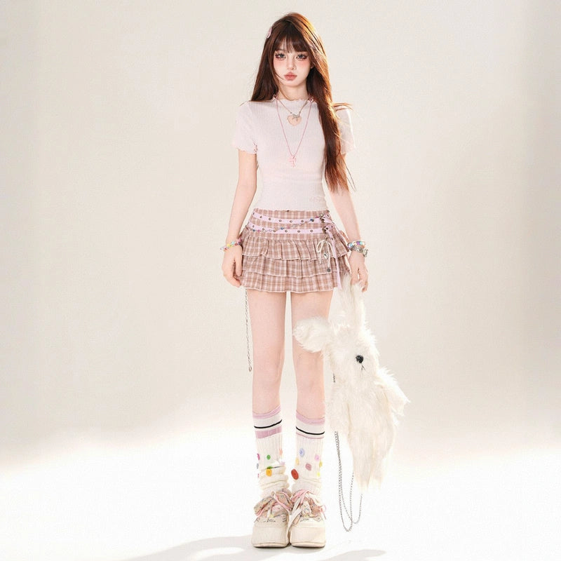 Sweet Girl Style Heart Embroidered Short-Sleeved T-shirt