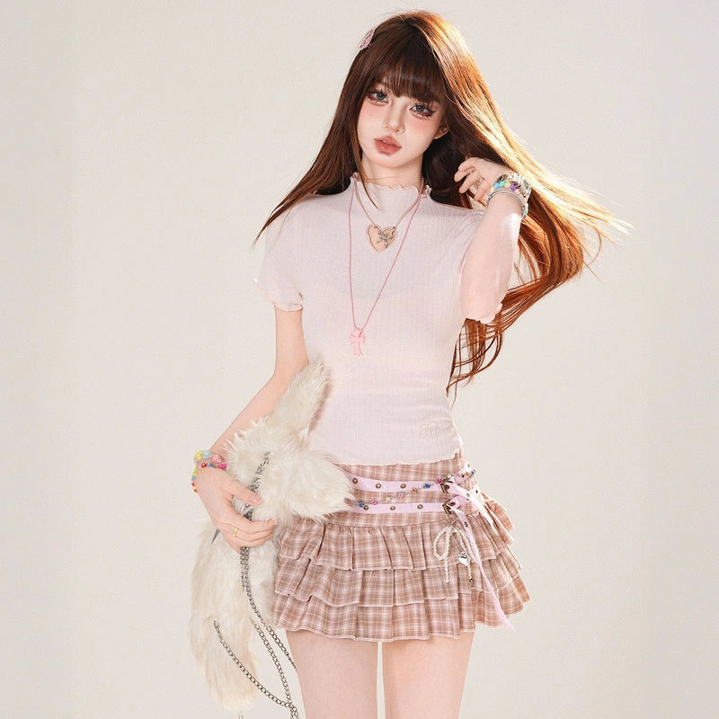 Sweet Girl Style Heart Embroidered Short-Sleeved T-shirt