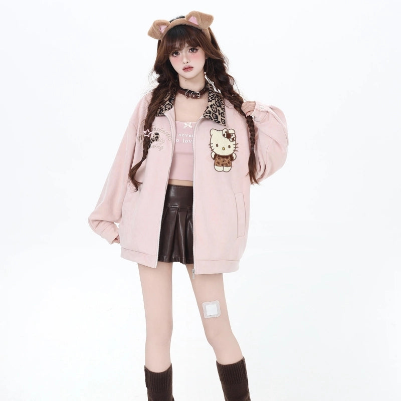 Sweet Girl Style Hello Kitty Embroidered Denim Jacket
