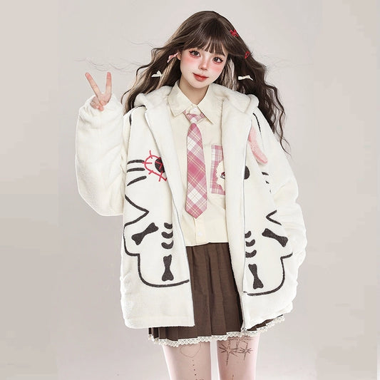 Sweet Girl Style Hello Kitty Embroidered Hooded Coat