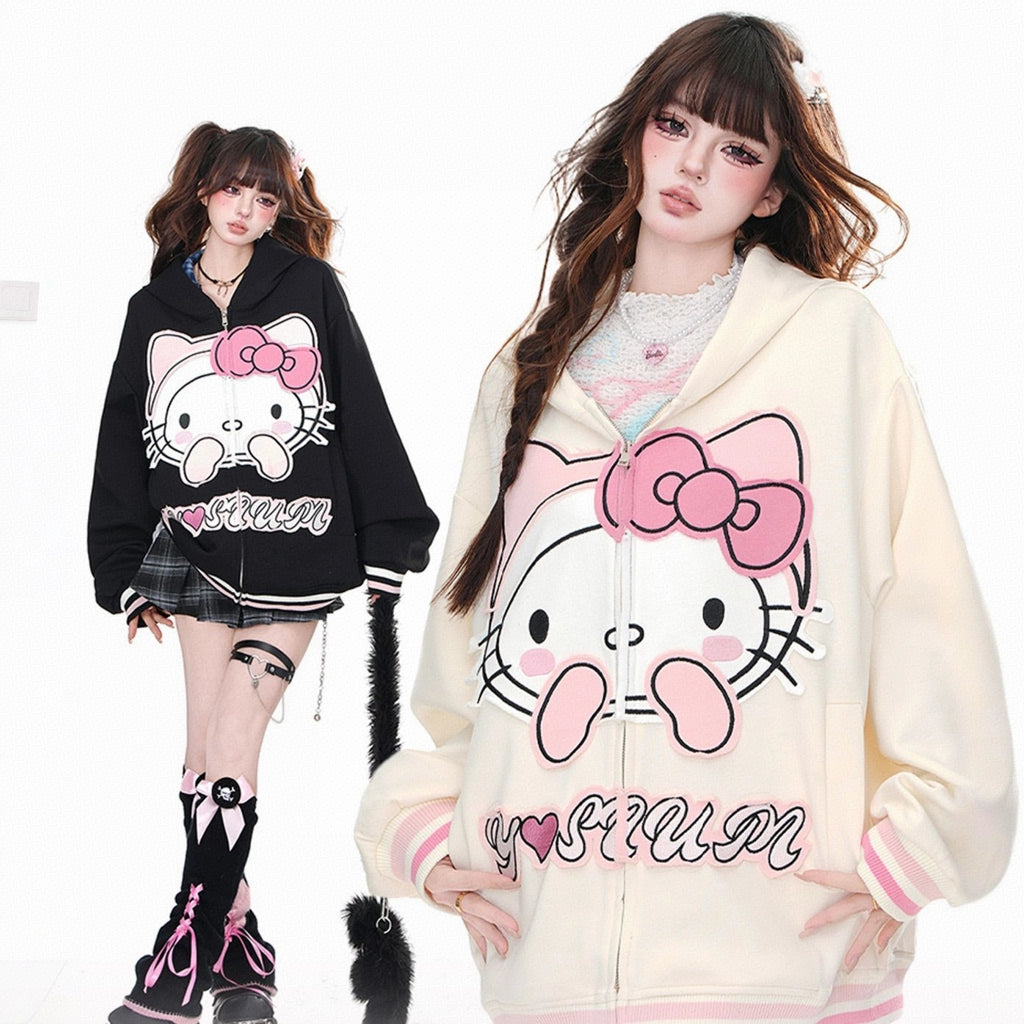 Sweet Girl Style Hello Kitty Printed Loose Sweatshirt