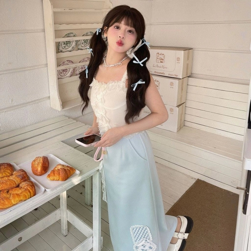 Sweet Girl Style Lace Trim Slim Fit Vest