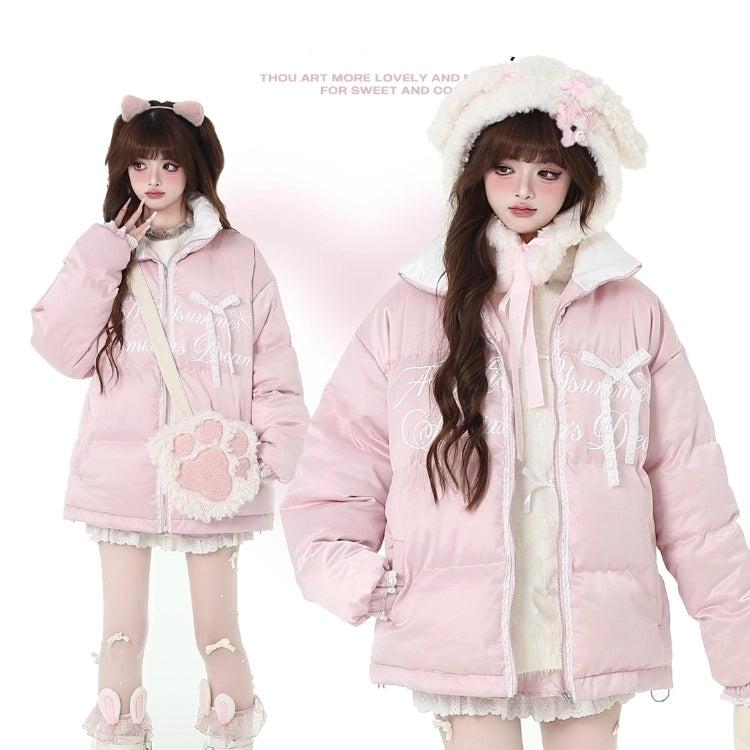 Sweet Girl Style Light Pink Lace Satin Cotton Coat