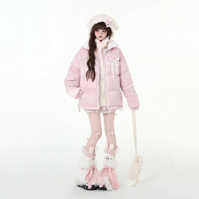 Sweet Girl Style Light Pink Lace Satin Cotton Coat