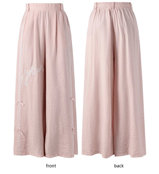 Sweet Girl Style Pink Lace Bow Embroidered Casual Pants