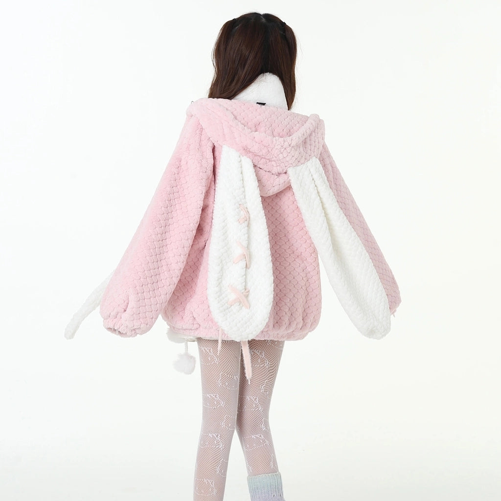Sweet Girl Style Pink Lambskin Hooded Coat