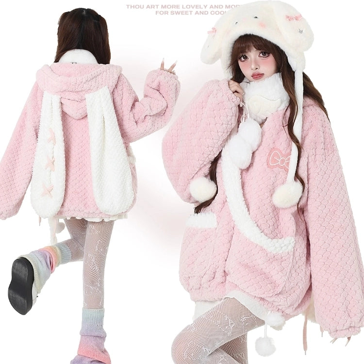 Sweet Girl Style Pink Lambskin Hooded Coat
