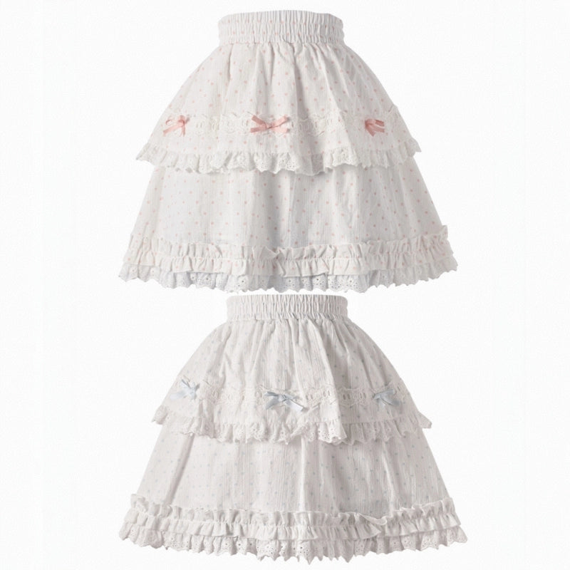 Sweet Girl Style Pink Polka Dot Print Cake Skirt