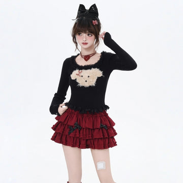 Sweet Girl Style Plush Puppy Embroidered Knitted Top