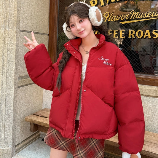 Sweet Girl Style Red Bow Decoration Down Jacket