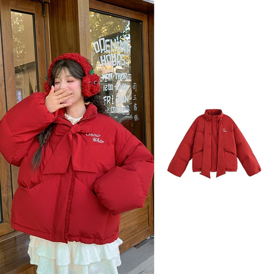 Sweet Girl Style Red Bow Duck Down Jacket