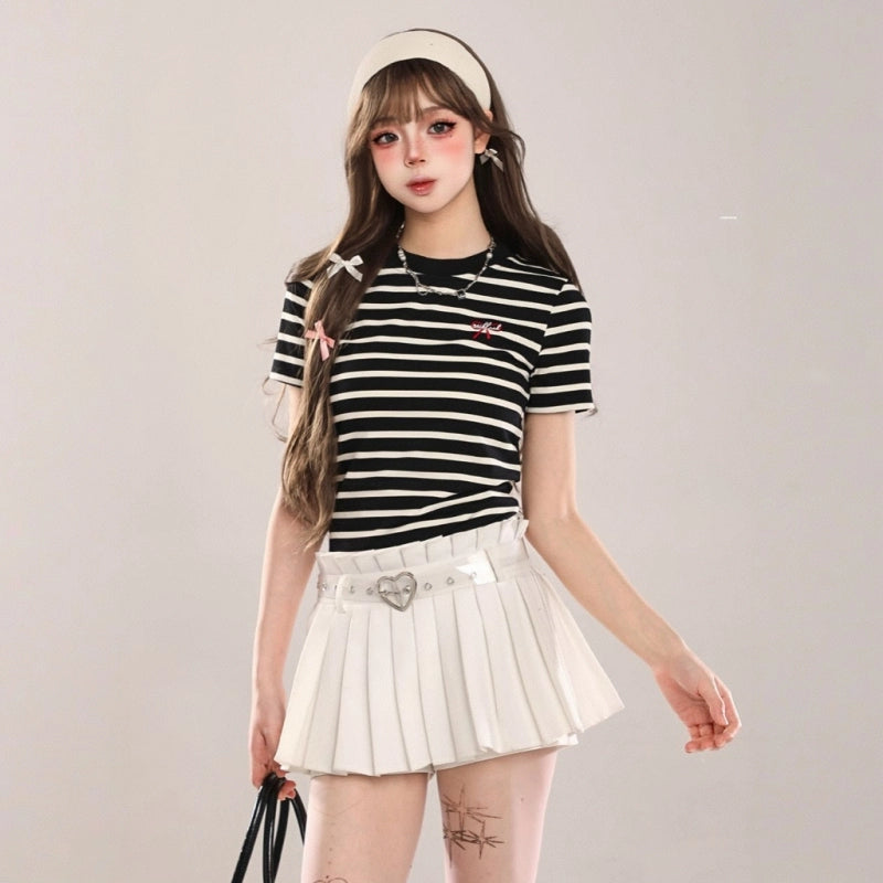 Sweet Girl Style Striped Print Slim Fit T-shirt
