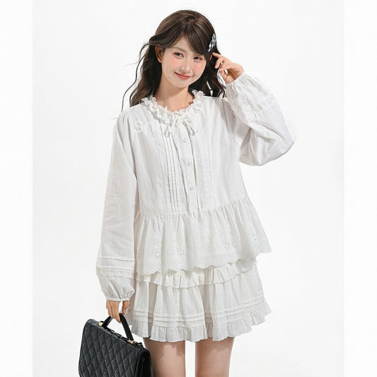 Sweet Girl Style White Lace Collar Blouse