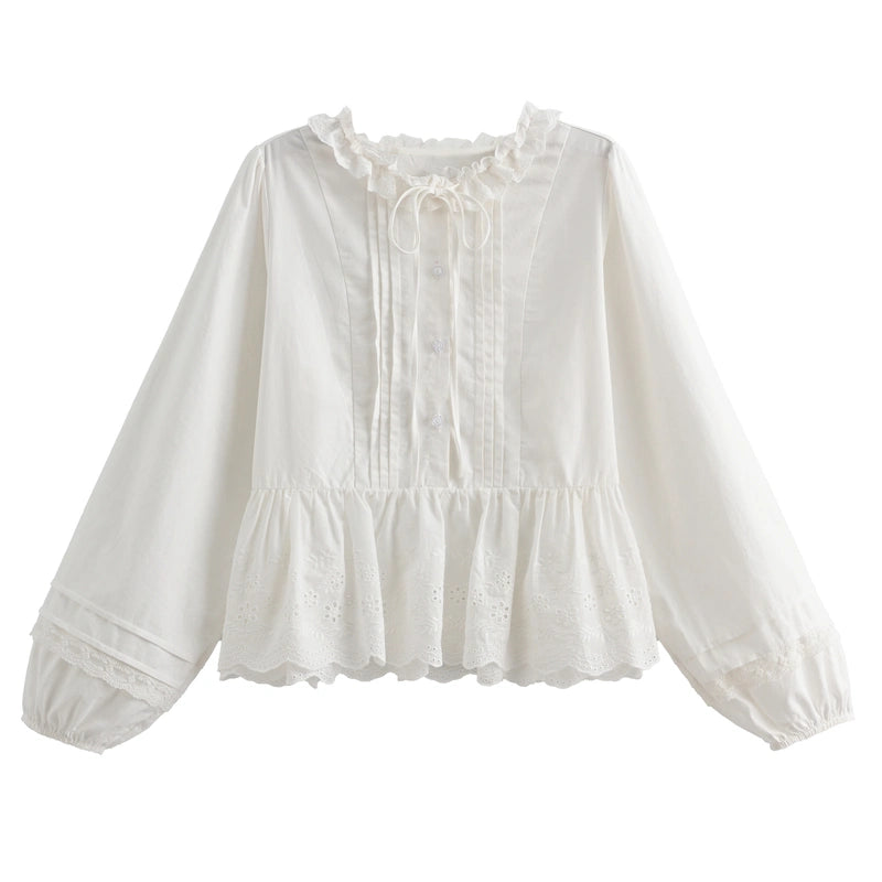 Sweet Girl Style White Lace Collar Blouse
