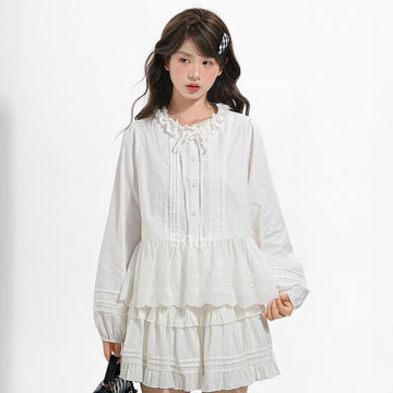 Sweet Girl Style White Lace Collar Blouse