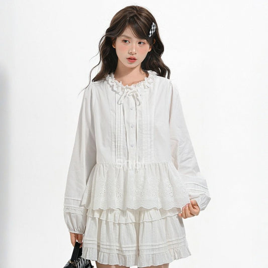 Sweet Girl Style White Lace Collar Blouse