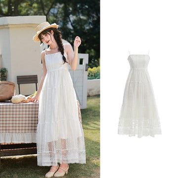 Sweet Girl Style White Lace Slip Dress