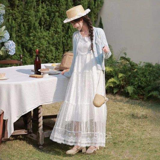 Sweet Girl Style White Lace Slip Dress