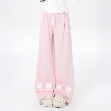 Sweet Girlish Light Pink Plush Pants