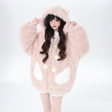 Sweet Girlish Pink Cat Ear Hooded Coat