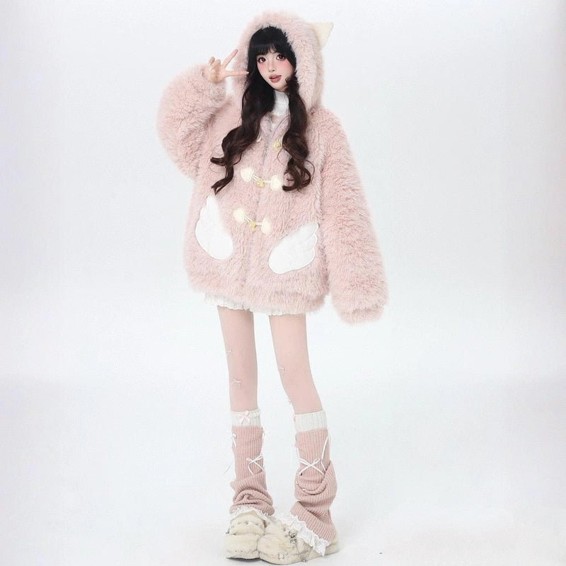 Sweet Girlish Pink Cat Ear Hooded Coat