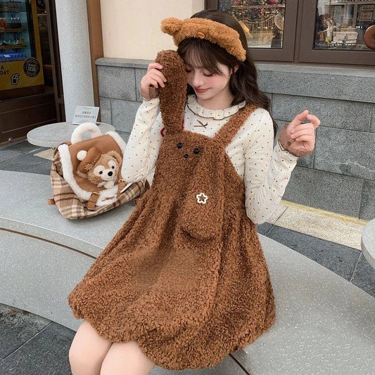 Sweet Girlish Puppy Design Overall Dress