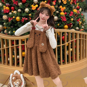 Sweet Girlish Puppy Design Overall Dress