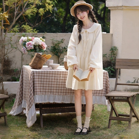 Sweet Girlish Style Apricot Peter Pan Collar Dress
