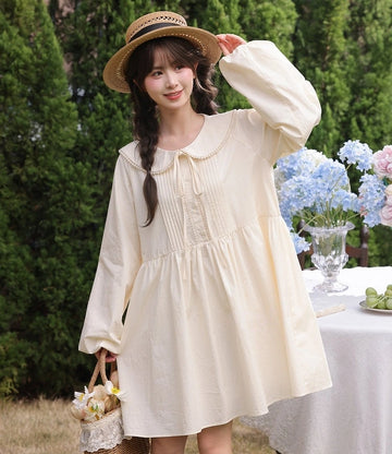 Sweet Girlish Style Apricot Peter Pan Collar Dress