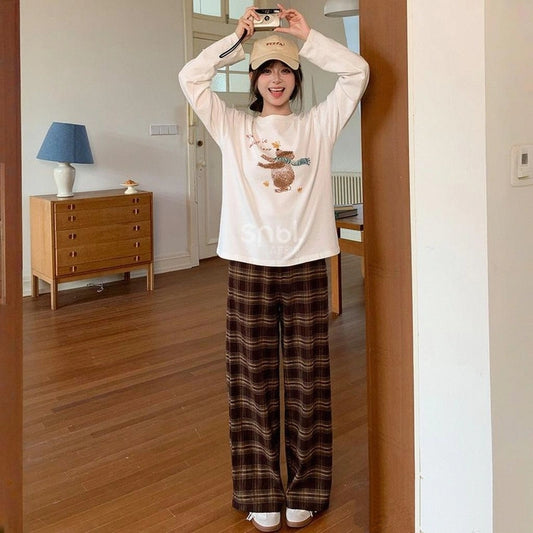 Sweet Girlish Style Bear Print Long-Sleeve T-Shirt