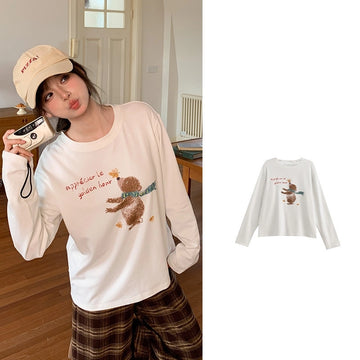 Sweet Girlish Style Bear Print Long-Sleeve T-Shirt