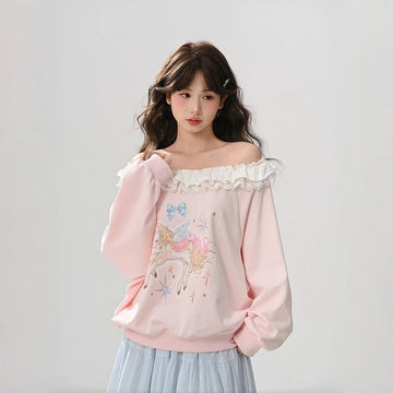 Sweet Girlish Style Unicorn Print Sweatshirt