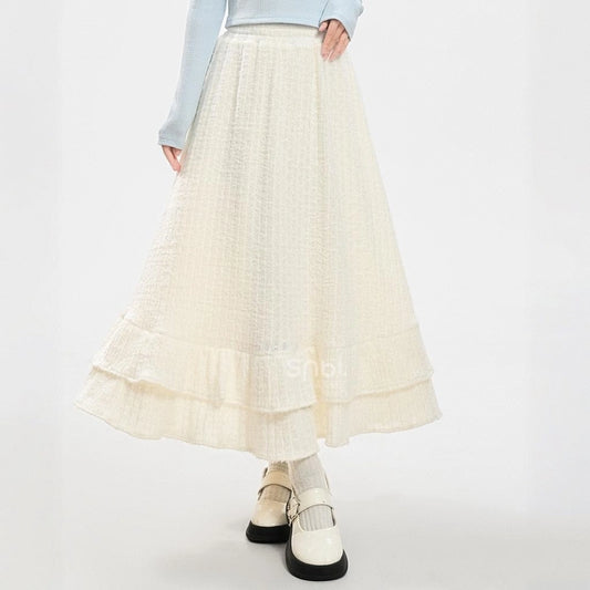 Sweet Girly Beige Knitted High-Waist Skirt