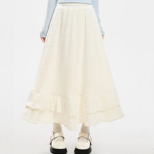 Sweet Girly Beige Knitted High-Waist Skirt