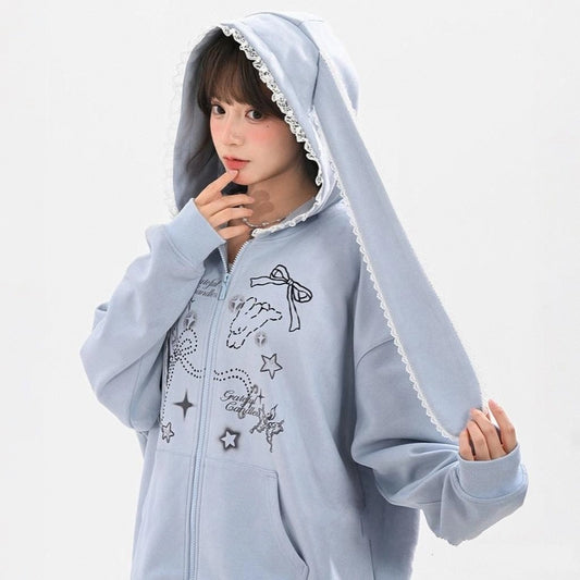Sweet Girly Bunny Ear Hooded Sweatshirt