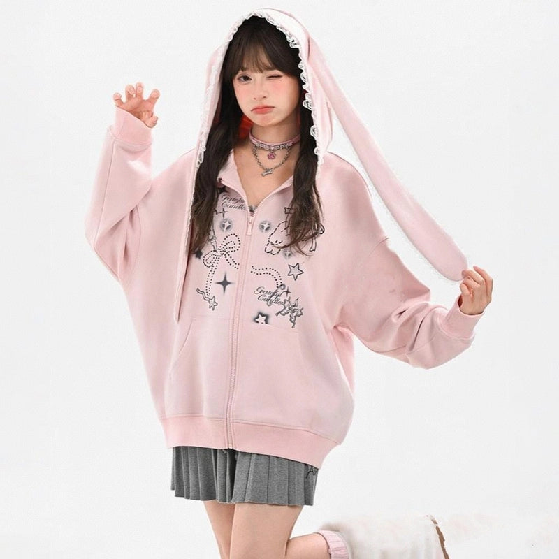 Sweet Girly Bunny Ear Hooded Sweatshirt