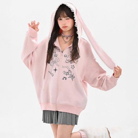 Sweet Girly Bunny Ear Hooded Sweatshirt