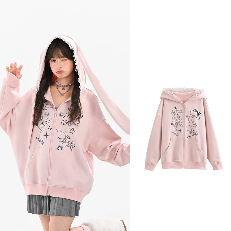 Sweet Girly Bunny Ear Hooded Sweatshirt