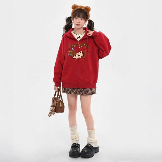 Sweet Girly Cartoon Dachshund Embroidered Sweatshirt