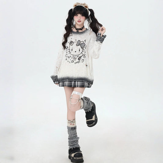 Sweet Girly Hello Kitty Embroidered Knitted Sweater