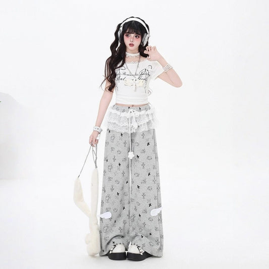 Sweet Girly Hello Kitty Printed Loose-fit Pants