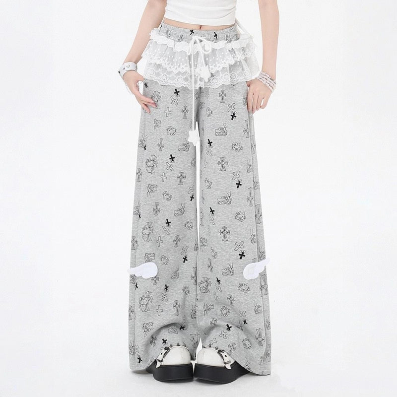 Sweet Girly Hello Kitty Printed Loose-fit Pants