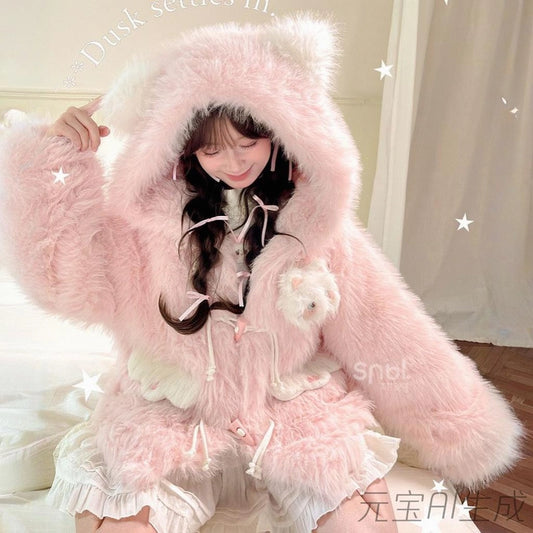 Sweet Girly Pink Cat Hooded Sweatshirt