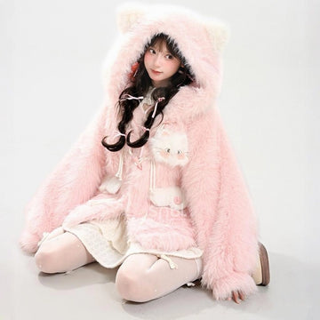 Sweet Girly Pink Cat Hooded Sweatshirt