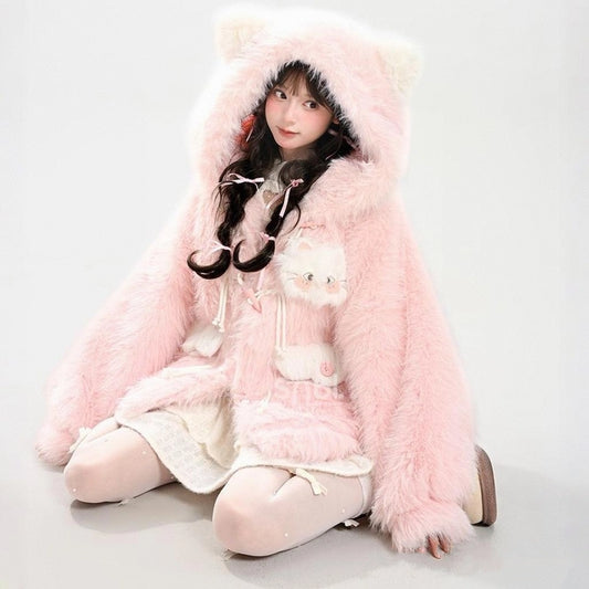Sweet Girly Pink Cat Hooded Sweatshirt