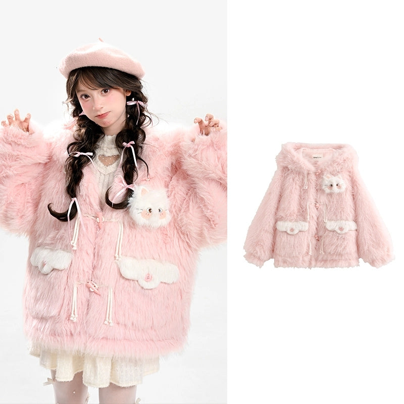 Sweet Girly Pink Cat Hooded Sweatshirt