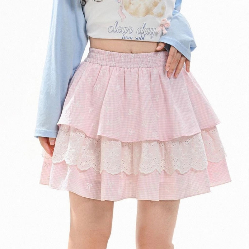 Sweet Girly Pink Lace Paneled Cake Skirt