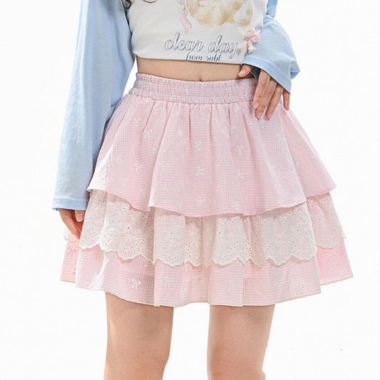 Sweet Girly Pink Lace Paneled Cake Skirt