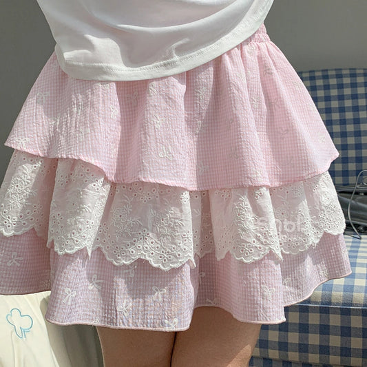 Sweet Girly Pink Lace Paneled Cake Skirt