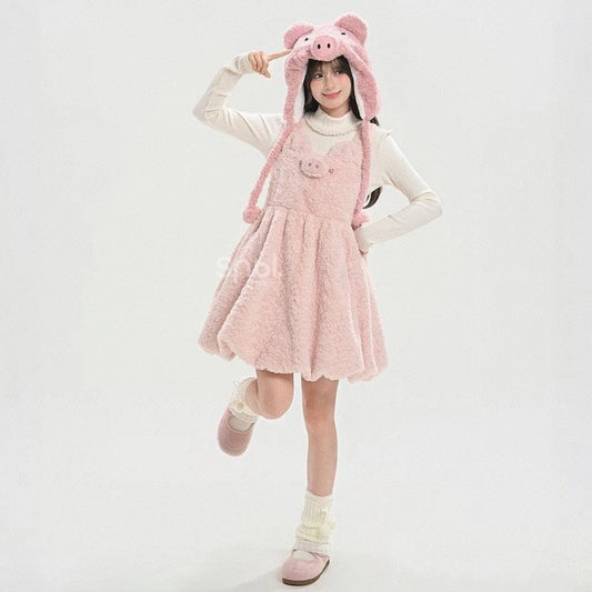 Sweet Girly Pink Piglet Overall Dress